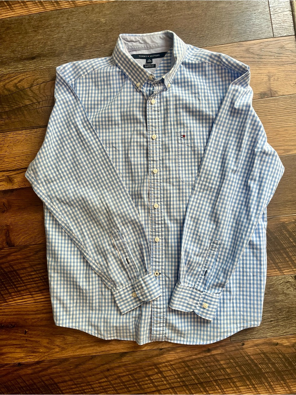 Tommy Hilfiger Light Blue and White Gingham Button-Down Shirt